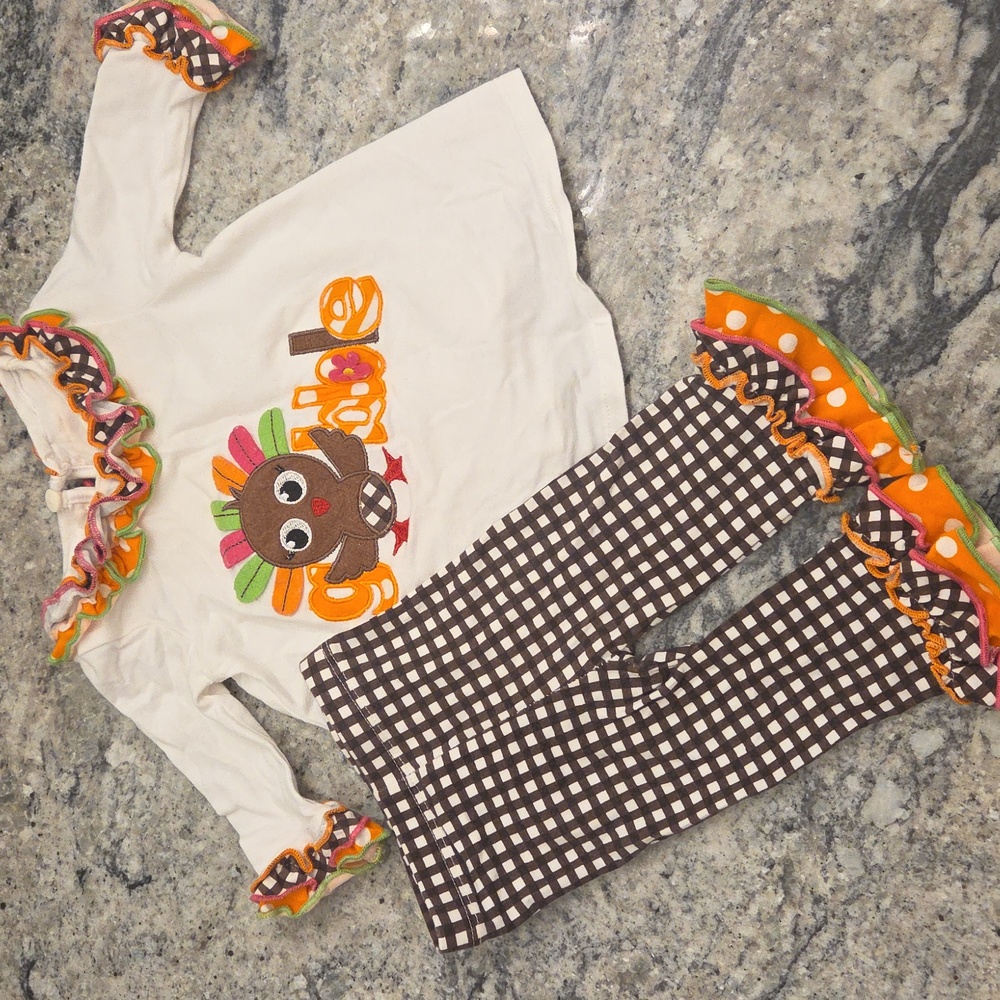 Bonnie Baby Thanksgiving White Outfit with Colorful Ruffles